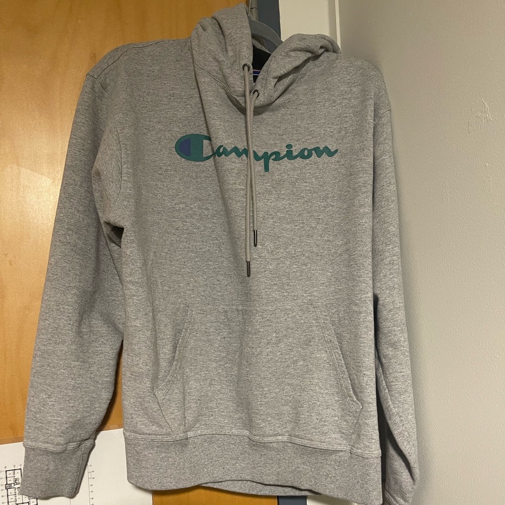 Grey and Green Champion Hoodie